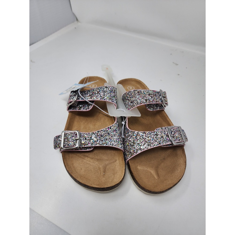 Cat & Jack Girls Glitter Slide Sandals Multi Color Synthetic Casual Size 2